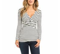 SamHeng Femmes Manches Longues Hauts de Maternité T-Shirt Relevable Chemises d'allaitement Col Rond Blanc, L