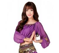 SamHeng Femmes Top de Danse du Ventre Pièces Pailletées Manches Longues Crop Top Danse Tribal avec Dentelle Découpée et Épaules Dénudées Tenue de Scène Festivals Carnavals et Spectacles , Violet