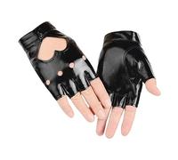 SamHeng Fingerless Pu Leather Glants pour femmes Gants demi-doigts Glants en cuir court pour halloween cosplay costume Dance Party Fancy Dressing Accessoires(Noir)