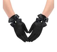 SamHeng Gants courts en satin pour femme, gants de mariage noirs classiques pour mariée, gants d'opéra de fête vintage pour dames, gants élégants, costumes vintage des années 1920