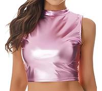 SamHeng Haut Court métallisé pour Femme, débardeur de fête holographique sans Manches Extensible Brillant Gilet de Danse Clubwear T-Shirt de réservoir de Club