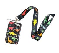 SamHeng Imprimé Animal Lanière Tour de Cou avec Porte-carte, Porte-badge Coulissant avec Cordon pour d'Identification Clés Téléphone Protecteur de Carte pour Bureau Expositions École (Dinosaure)