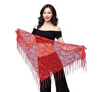 SamHeng Jupe à Gland à Paillettes, Femmes Les Jupes de Danse du Ventre écharpe la Hanche Frange la Latin Dance la Ceinture de Hanche, Performance de Danse du Festival de Jupe bohème des Paillettes