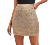 SamHeng Jupe à Paillettes pour Femmes Jupe Étincelante Brillante Haute Taill Mini Jupe Cintrée Sexy Courte Crayon Tenue de Fête Club Festival HalloweenNoël Soirée ou Sortie Nocturne(Or/L)
