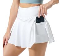 SamHeng Jupe de Tennis pour Femme Jupes Sportives avec Shorts Jupe plissée avec Poches Taille Haute Skort Entraînement Golf Skorts Courir Fitness Sports de Base Mini Jupe (Blanc/L)