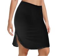 SamHeng Jupon sous Robe Jupe Lingerie sous-vêtement Femme Invisible Demi-Jupe Elastique Jupon Court en Modal avec Bordure en Dentelle(Noir/M)