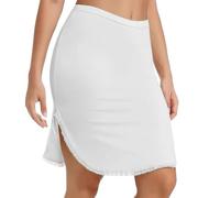 SamHeng Jupon sous Robe Jupe Lingerie sous-vêtement Femme Invisible Demi-Jupe Elastique Jupon Court en Modal avec Bordure en Dentelle(Blanc/L)