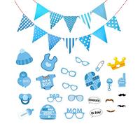 SamHeng Kit de Décoration de Douche de Bébé pour Garçon, 25 Pièces It's a Boy Révélation de Genre Prop de Photomaton avec DIY Bannière Guirlande Fanion pour Accessoires de Photobooth de Fête