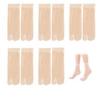 SamHeng Lot de 5 paires de chaussettes unisexes Tabi pour tongs japonaises Geta en nylon décontracté pour femme et homme Chaussettes transparentes au toucher (couleur peau)