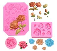 SamHeng Rose Fleur Moules en Silicone, 3 Pièces Forme de Rose Moules à Chocolat Fondant pour Bonbons Gelée Gâteau Décoration, DIY Moules à Cuisson pour Polymère Argile Toppères à Cupcake