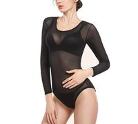 SamHeng Sexy Body à Manches Longues pour Transparent Femme Stretch Basique Cou rond Mesh Bodysuit Jumpsuit Élégante Lingerie-XL