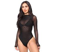 SamHeng Sexy Body à Manches Longues pour Transparent Femme Stretch Basique Mesh Bodysuit Jumpsuit Élégante Lingerie-L