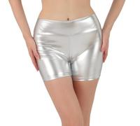 SamHeng Short métallique brillant pour femme en cuir PU short taille haute effet mouillé short Dance Rave Hot Pants Party Night Clubwear Streetwear (argent/M)