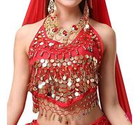 SamHeng Soutien-Gorge Dos Nu pour Femme pour la Danse du Ventre, Soutien-Gorge rembourré Dos Nu Haut Caraco Dos Nu, Bandage débardeur Paillettes Danse du Ventre Haut Court pour Festival fête Clubwear