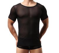 SamHeng T-shirt en maille pour homme, débardeur sexy à manches courtes pour homme, sous-chemise respirante à séchage rapide pour l'entraînement, haut court en maille à col rond T-shirts transparents