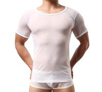 SamHeng T-shirt en maille pour homme, débardeur sexy à manches courtes pour homme, sous-chemise respirante à séchage rapide pour l'entraînement, haut court en maille à col rond T-shirts transparents