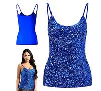 SamHeng Tops à Paillettes pour Femmes,Gilet de Camisole pailleté sans Manches, Bracelets réglables Chemises de Chemisier Quotidiens à Licou Licou pour Le Costume de Performance de la fête de la Nuit