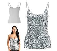 SamHeng Tops à Paillettes pour Femmes,Gilet de Camisole pailleté sans Manches, Bracelets réglables Chemises de Chemisier Quotidiens à Licou Licou pour Le Costume de Performance de la fête de la Nuit
