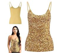 SamHeng Tops à Paillettes pour Femmes,Gilet de Camisole pailleté sans Manches, Bracelets réglables Chemises de Chemisier Quotidiens à Licou Licou pour Le Costume de Performance de la fête de la Nuit
