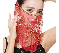 SamHeng Veille de visage de danse du ventre, Veille de visage en mousseline avec des perles de paillettes pour les costumes de danse du ventre performance accessoire de costumes d'Halloween