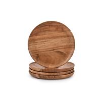 Samhita Lot de 4 assiettes rondes en bois d’acacia faciles à nettoyer et légères - Pour plats, collations, desserts (18 x 18 x 2,5 cm)