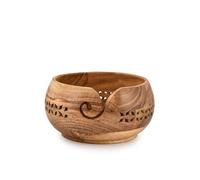 SAMHITA Support de bol en bois d'acacia sculpté à la main pour tricot et crochet (15.5 x 15.5 x 9 cm)