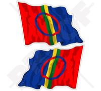 Sami People Lot de 2 autocollants pour pare-chocs en vinyle Motif drapeau Saami Laponie 120 mm