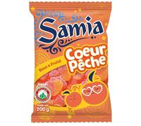 SAMIA Bonbons Cœur Pêche Halal - Sachet de 200 g - Doux et Fruités - Gélatine de Bœuf Certifiée Halal - Saveur Pêche Naturelle - Lot de 4