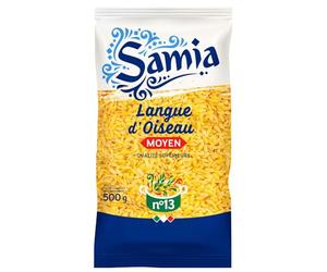 SAMIA - Pâtes Langue d'Oiseau Moyennes, Texture Fine et Fondante, Sachet Pratique 500g - Le Lot De 4