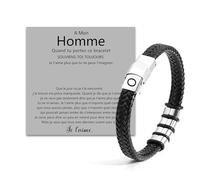 SAMINO Bracelet Tissé Avec Lettre Initiale Pour Homme Bracelets En Cuir Noir Avec Initiale Pour Homme Cadeaux D'Anniversaire, De NoëL, De FêTe Des PèRes Pour Mari, Petit Ami Bijoux Pour Hommes (O)