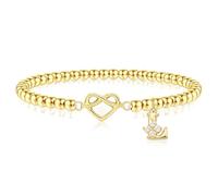 SAMINO Bracelets en or pour femmes et filles - Plaqué or 14 carats - Cœur avec début de l'alphabet A-Z - Bracelets élastiques personnalisés - Bijoux pour mère, fille, sœur, anniversaire (A)