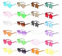 SAMISO 24 Paires de Lunettes en Forme de Cœur/Étoile Hippie Rétro,Lunettes de Soleil en Forme de Coeur,Lunettes de Soleil Transparentes Couleur Bonbon,de Coeur pour Carnaval,Noël,Fête D'anniversaire