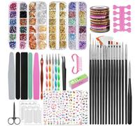 SAMISO 96 Pièces Kit de Nail Art Pinceau,15 Pcs Pinceaux Ongles Nail Art Brosses, 5 Stylos Dotting, 30 Pcs Striping Tape Autocollant, 3 Boîtes Ongles Strass,Nail Art Accessoires Professionnel kit