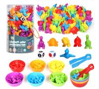 SAMISO Jeux Montessori 2 3 4 5 Ans,48 pièces Jouet pour Comptage et Tri avec Bol et Pince à Épiler Assortis,Dinosaure Compter Les Jouets mathématiques,Jeu Montessori