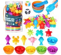 SAMISO Jeux Montessori 2 3 4 5 Ans,66 pièces Jouet pour Comptage et Tri,Transport Jouet avec Tasses et Dés et Pinces,Jeu de Tri Motricité Fine Jouet Educatif Enfants Classification des Couleurs