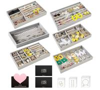 SAMISO Organisateur Bijoux Tiroir,Plateau à Bijoux Empilable,Plateau Bijoux Velours a 6 Styles Différentes,Pour Ranger et Présenter Des Boucles D'oreilles,Des colliers,Des Bagues