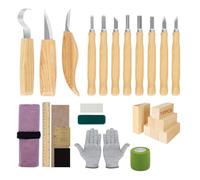 SAMISO Outil de Ciseaux à Bois Kit,30PCS Outils Sculpture Sur Bois,Kit Sculpture Bois avec Couteau Sculpture Bois,10PCS blocs de bois,Avec gants anti-coupures,règle,pour débutants/professionnels
