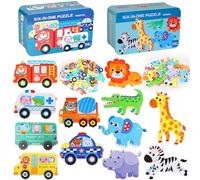 SAMISO Puzzles en Bois,12 Pièces Puzzle en Bois Enfant pour 1 2 3 4 Ans,6 en 1 Puzzles Animaux,Puzzle à Encastrement Educatif Apprentissage Jeux pour Garçon Fille Anniversaire Noël Cadeau