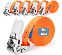 SAMISO Sangle d'Arrimage à Cliquet, Sangle de Serrage 2.5 cm x 6 m, Kit de Fixation avec Sangle de Serrage et Boucle de Serrage - Lot de 5