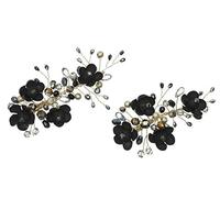 SAMKY Lot de 2 pinces à cheveux faites à la main en hématite noire de jais avec fleur en cristal T1249