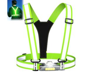 Samlior Lampe Running Pectorale avec Feu Arrière | 90° Adjustable Beam Angle, Reflechissant Running pour Course/Marche/Vélo-Vert