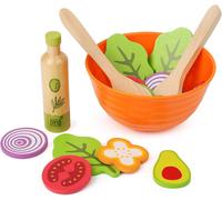Samll Foot 11476 Set à Salade en Bois, Accessoires de Cuisine pour Enfants Végétarien, Y Compris Bol, Couverts à Salade et Vinaigrette