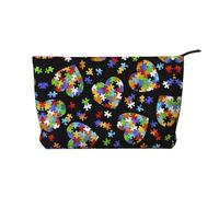 SamLng Autism Awareness Trousse de maquillage en velours côtelé avec fermeture éclair - Pochette pratique pour le maquillage des femmes - Noir - Taille unique