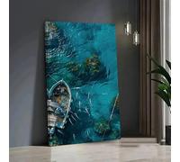SamLng Bateau de pêche de style classique et banc de poissons - Tableau sur toile représentant un paysage marin (70 x 90 cm/Sans cadre)