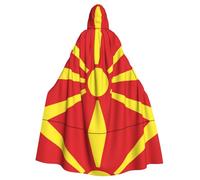 SamLng Cape à capuche drapeau de la Macédoine du Nord - Costume de jeu de rôle pour adulte - Parfait pour Noël, magicien, fêtes sur le thème des magiciens