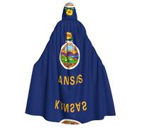 SamLng Cape à capuche drapeau de l'État du Kansas pour adulte - Costume universel pour jeu de rôle - Cape Cosplay - Parfait pour Halloween, Pâques, carnaval