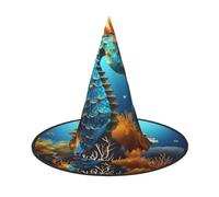 SamLng Chapeau de sorcière bleu hippocampe d'Halloween pour adultes - Chapeau de fête pour bal masqué, carnaval, cosplay - Corne pointue décorative