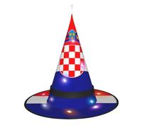 SamLng Chapeau de sorcière drapeau de la République de Croatie - Accessoires de costume d'Halloween pour fête, bal masqué et robe de cosplay pour femme - Casquette lumineuse LED