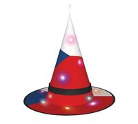 SamLng Chapeau de sorcière Drapeau de la République tchèque - Accessoires de costume d'Halloween pour fête, bal masqué et robe de cosplay pour femme - Casquette lumineuse LED