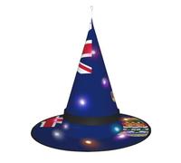 SamLng Chapeau de sorcière drapeau des îles Caïmans - Accessoires de costume d'Halloween pour fête, bal masqué et robe de cosplay pour femme - Casquette lumineuse LED
